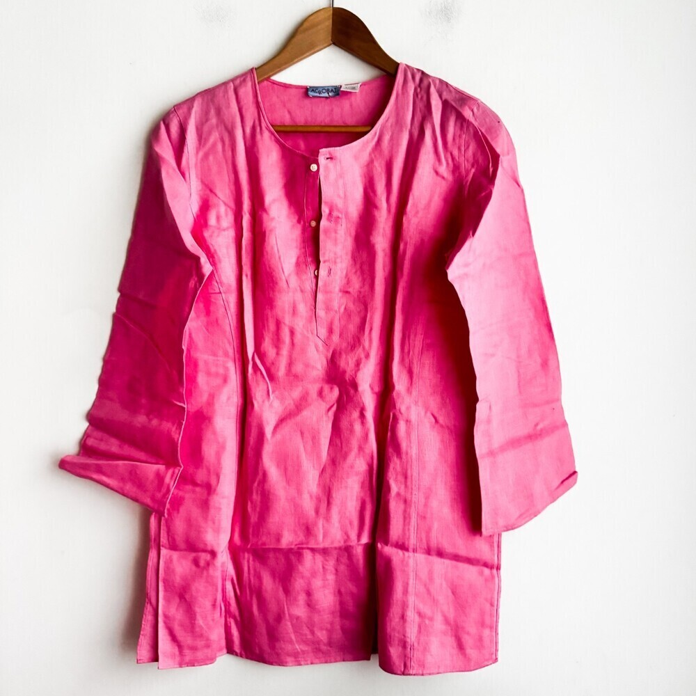 Acrobat Barbie Pink 100% Linen Long Sleeve Tunic Top M